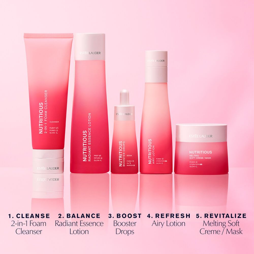 Estée Lauder airy lotion on bathroom shelf in lifestyle setting conveying daily routine benefit