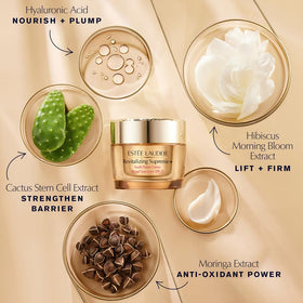 Estée Lauder applying cream to face and neck to demonstrate firming and protection benefit