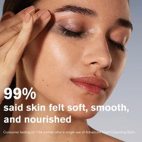 Estée Lauder balm-to-oil demonstration on skin showing makeup dissolving effectively