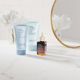 Estée Lauder product on bathroom counter illustrating daily routine convenience