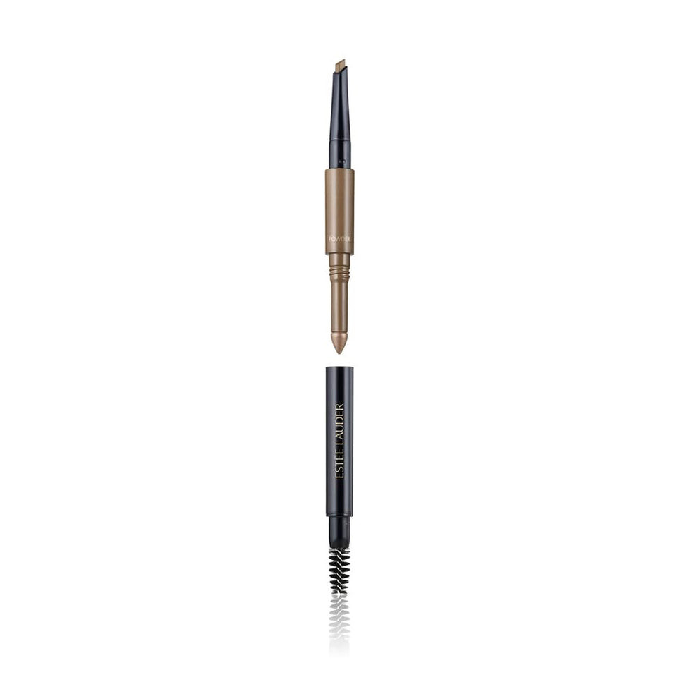 Estée Lauder front view of 3-in-1 brow tool showing compact design and convenience