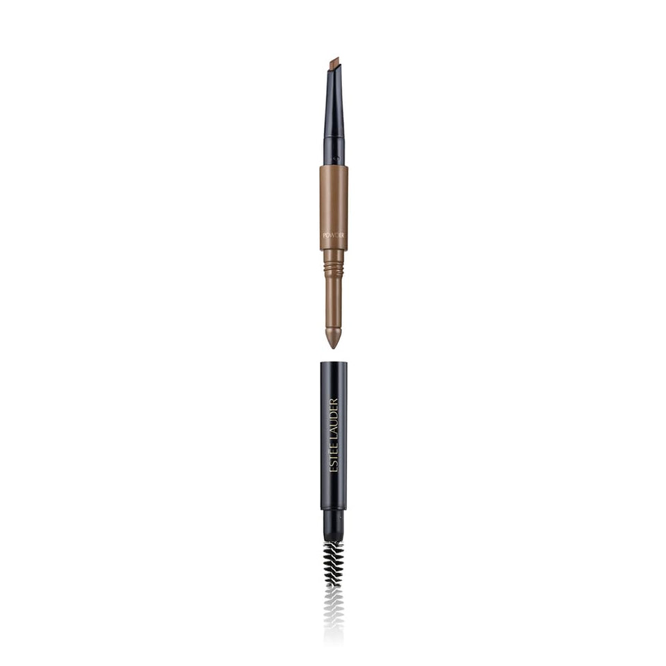 Estée Lauder front view of 3-in-1 brow tool showing compact design and shade