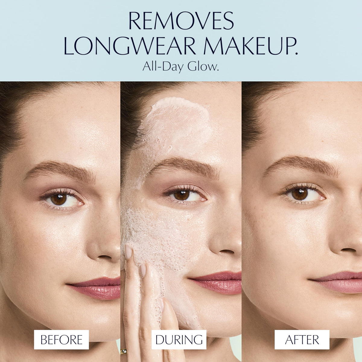Estée Lauder foam in hand demonstrating gentle lather and easy rinse