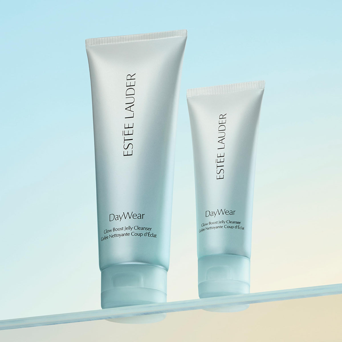 Estée Lauder cleanser on bathroom shelf showing daily routine convenience