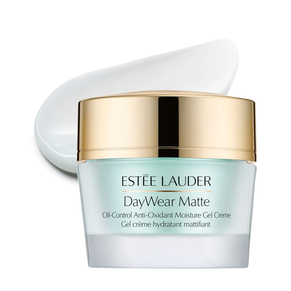 Estée Lauder jar front view showing sleek packaging and matte finish benefit