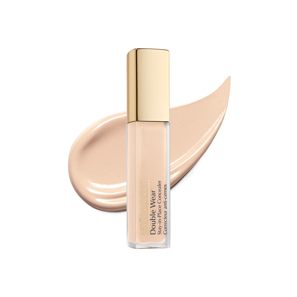 Estée Lauder front packaging showing sleek concealer tube and shade label benefits longwear