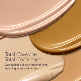 Estée Lauder applying foundation to forearm covering tattoo for waterproof concealment