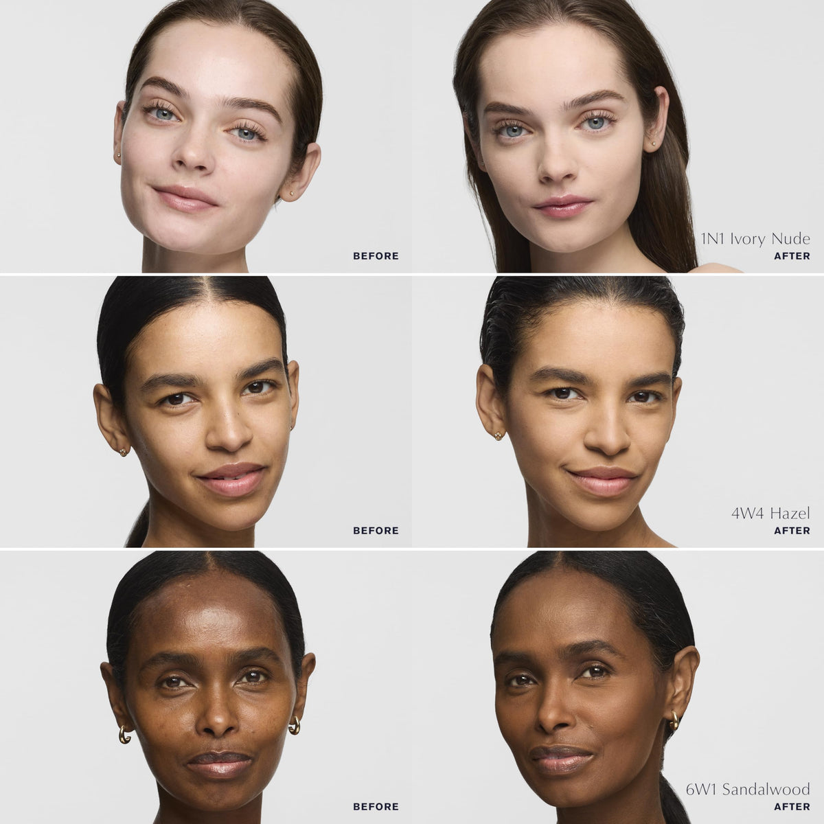 Estée Lauder dual-sided applicator demonstrating buildable coverage benefit