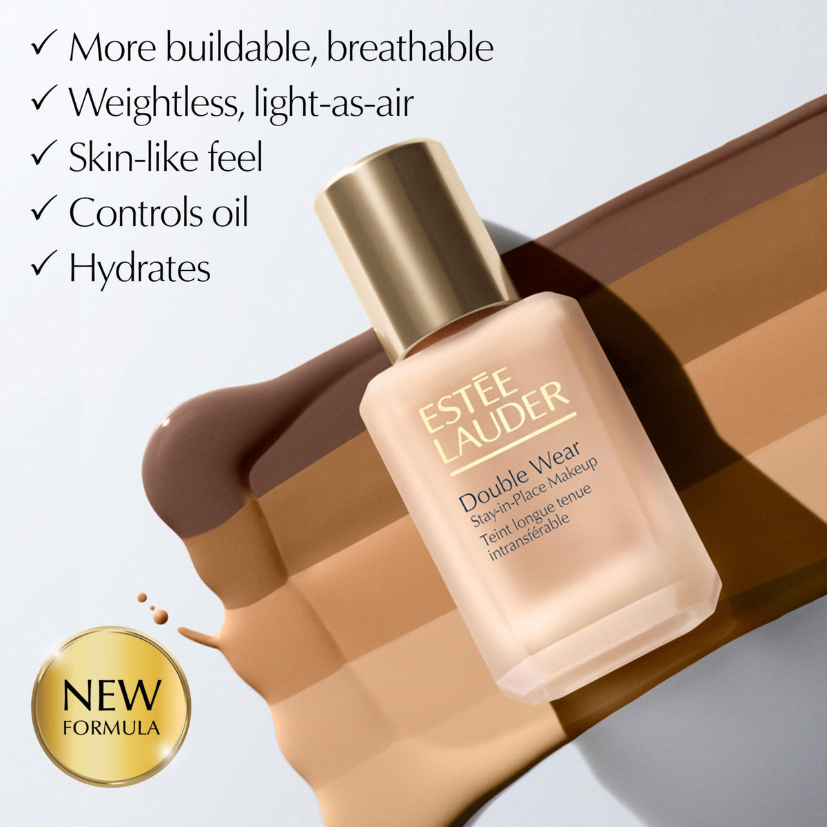 Estée Lauder bottle beside pump accessory illustrating dispensing convenience