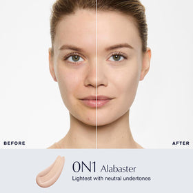 Estée Lauder bottle open with foundation pouring for precise control benefit