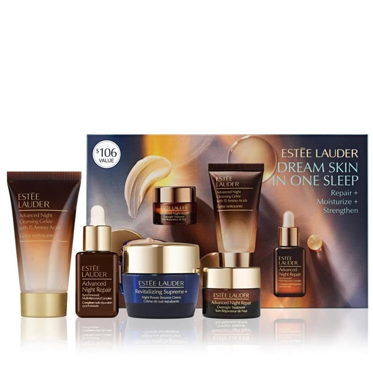 Estée Lauder Dream Skin set front packaging showing all four travel-size products and gift-ready design