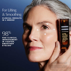 Estée Lauder product next to ruler showing 0.5 fl oz scale and travel-friendly size