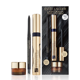 Estée Lauder front packaging of the Lash Drama set showing complete trio and gifting appeal