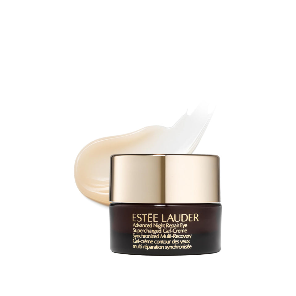 Estée Lauder front packaging showing travel-size jar and label benefit