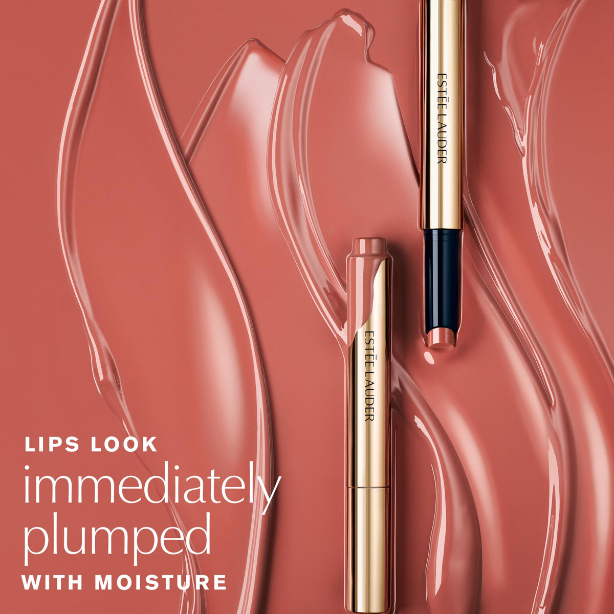 Estée Lauder glosstick applied on lips showing plumping shine benefit