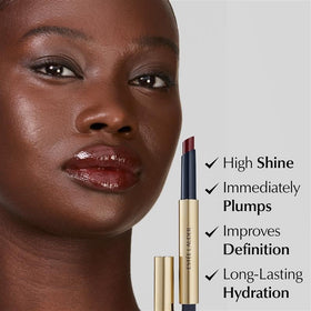 Estée Lauder lifestyle model wearing gloss showing wearable everyday glamour benefit