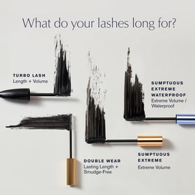 Estée Lauder mascara applied on lashes before and after demonstrating dramatic volume benefit