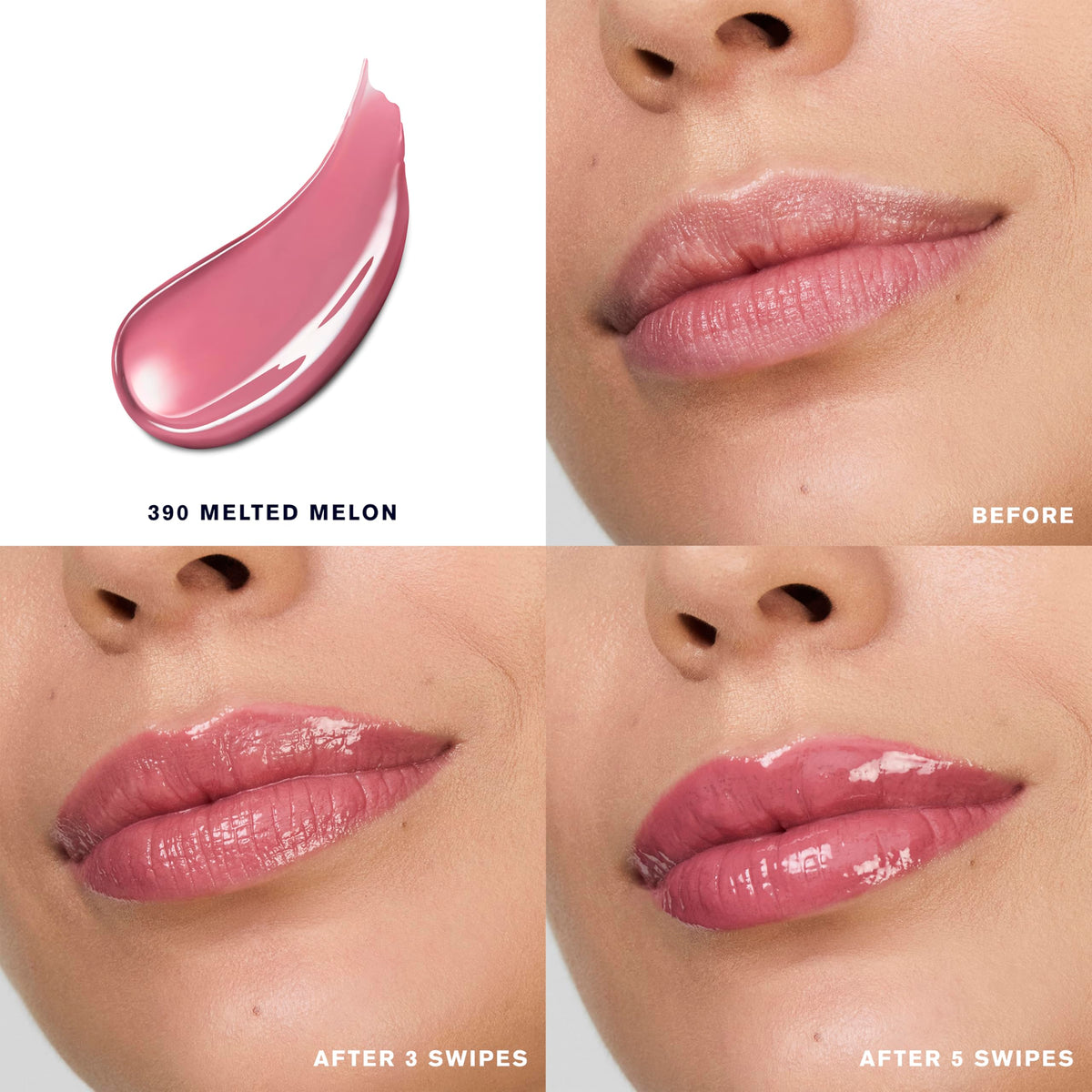 Estée Lauder melted melon swatch on arm illustrating buildable color payoff
