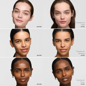 Estée Lauder open compact with puff illustrating easy on-the-go application benefit