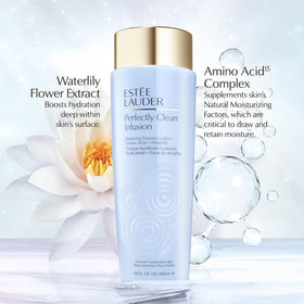 Estée Lauder product in use pressing essence onto face to prep skin and boost moisture