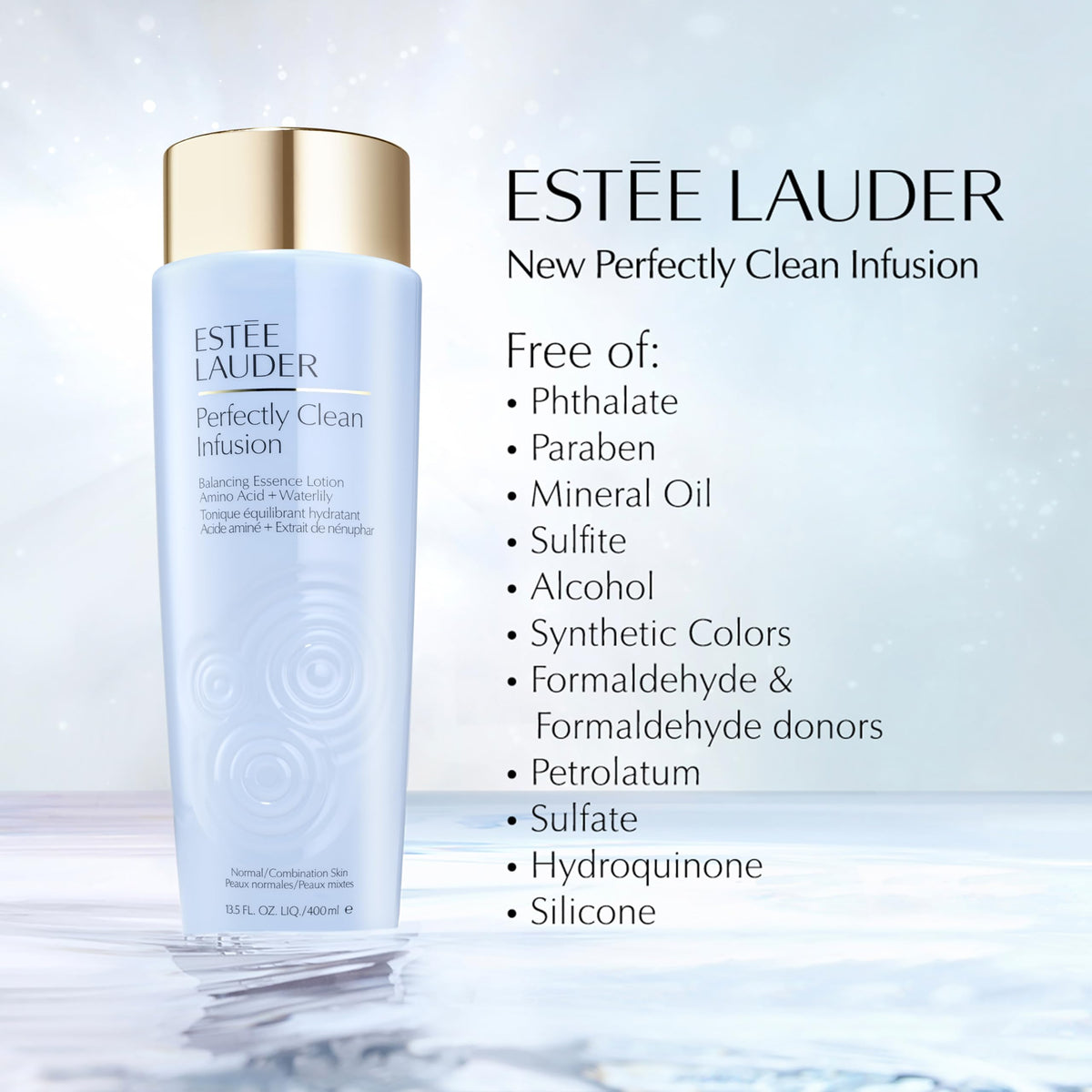 Estée Lauder close-up of liquid texture demonstrating lightweight hydration and easy absorption