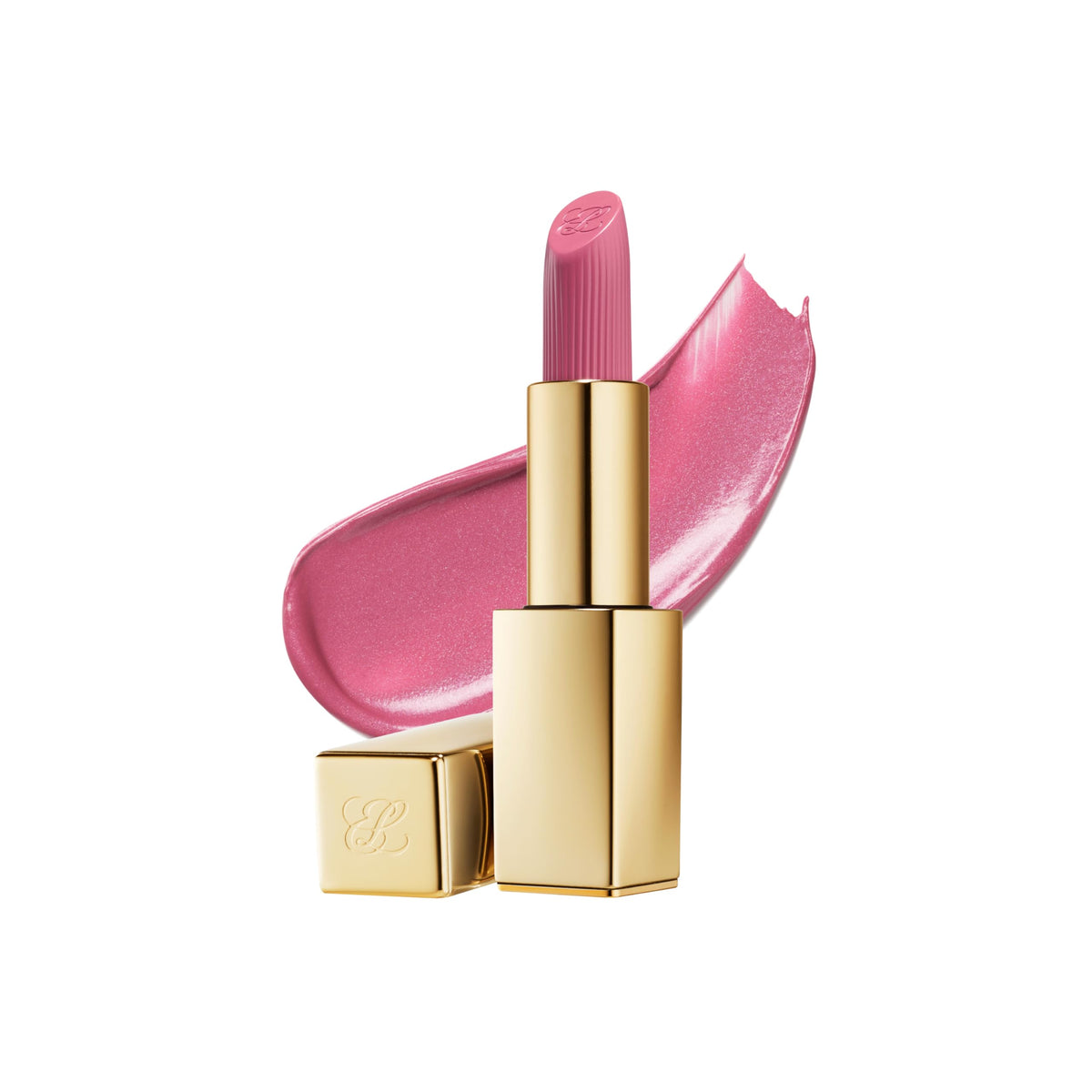 Estée Lauder front packaging showing shade and elegant gold case with benefit of premium presentation