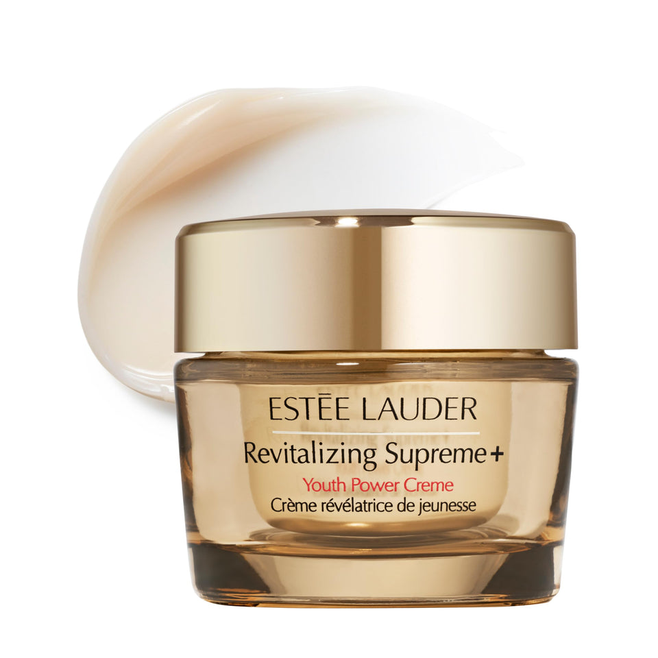 Estée Lauder jar front view showing label and luxurious packaging benefit: premium presentation