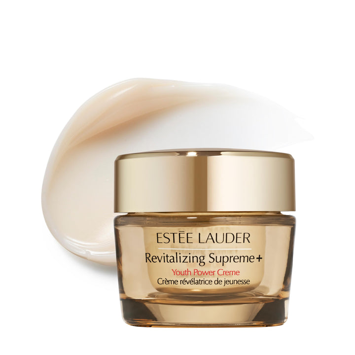 Estée Lauder Revitalizing Supreme+ jar front view showing sleek packaging and premium look