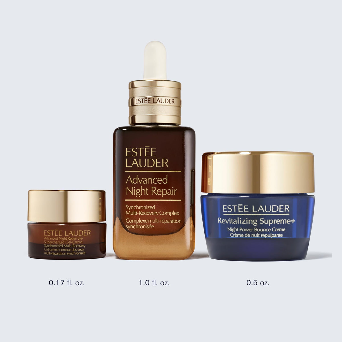 Estée Lauder product size comparison showing travel-friendly volumes and portability