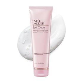 Estée Lauder front packaging showing cleanser and elegant label, highlights gentle cleansing benefit