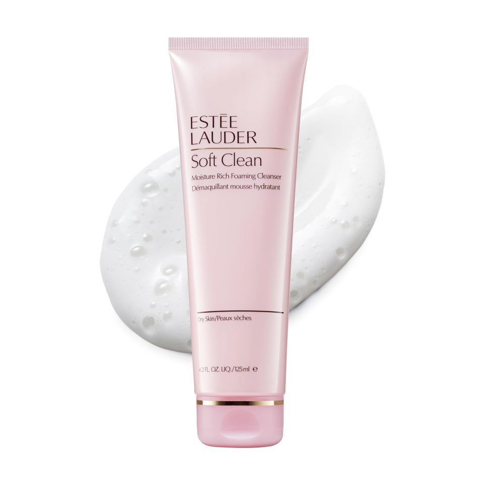Estée Lauder front packaging showing cleanser and elegant label, highlights gentle cleansing benefit