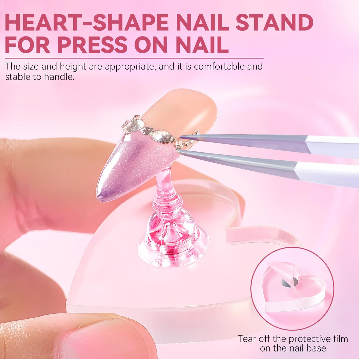 ESUOHYM close-up of heart-shaped acrylic stand highlighting smooth edges and shine