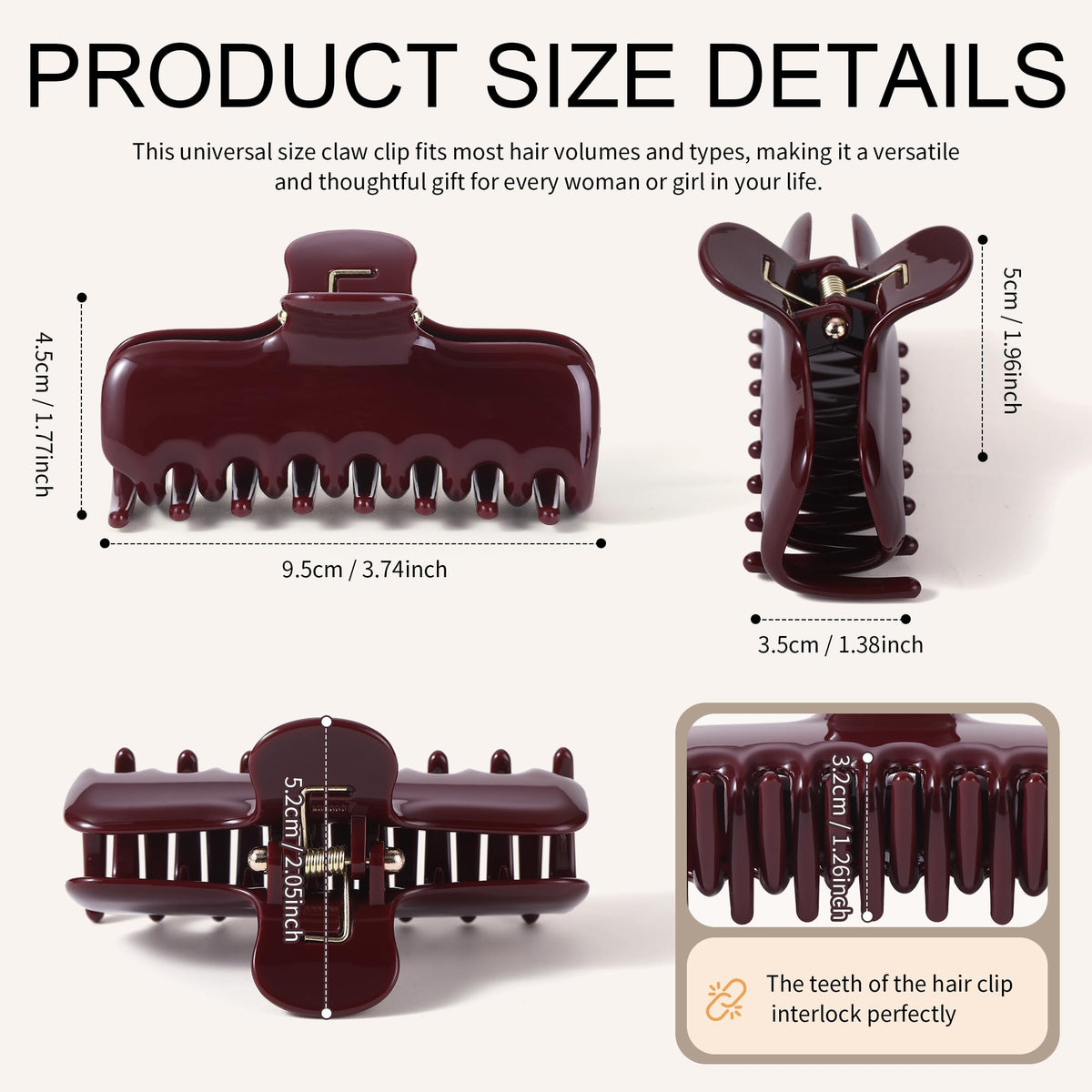 ETANEAR Wine Red clip holding thick hair in a chic updo, strong hold benefit