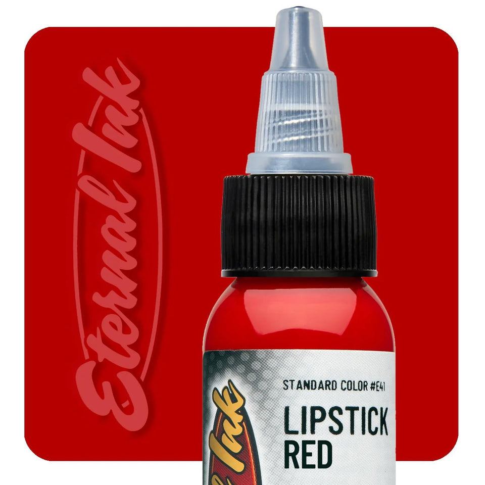 Eternal Ink front bottle showing Lipstick Red and clear sterile packaging for reliable use