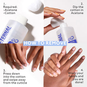 Eternal before and after removed gel nails showing effective cleanup benefit