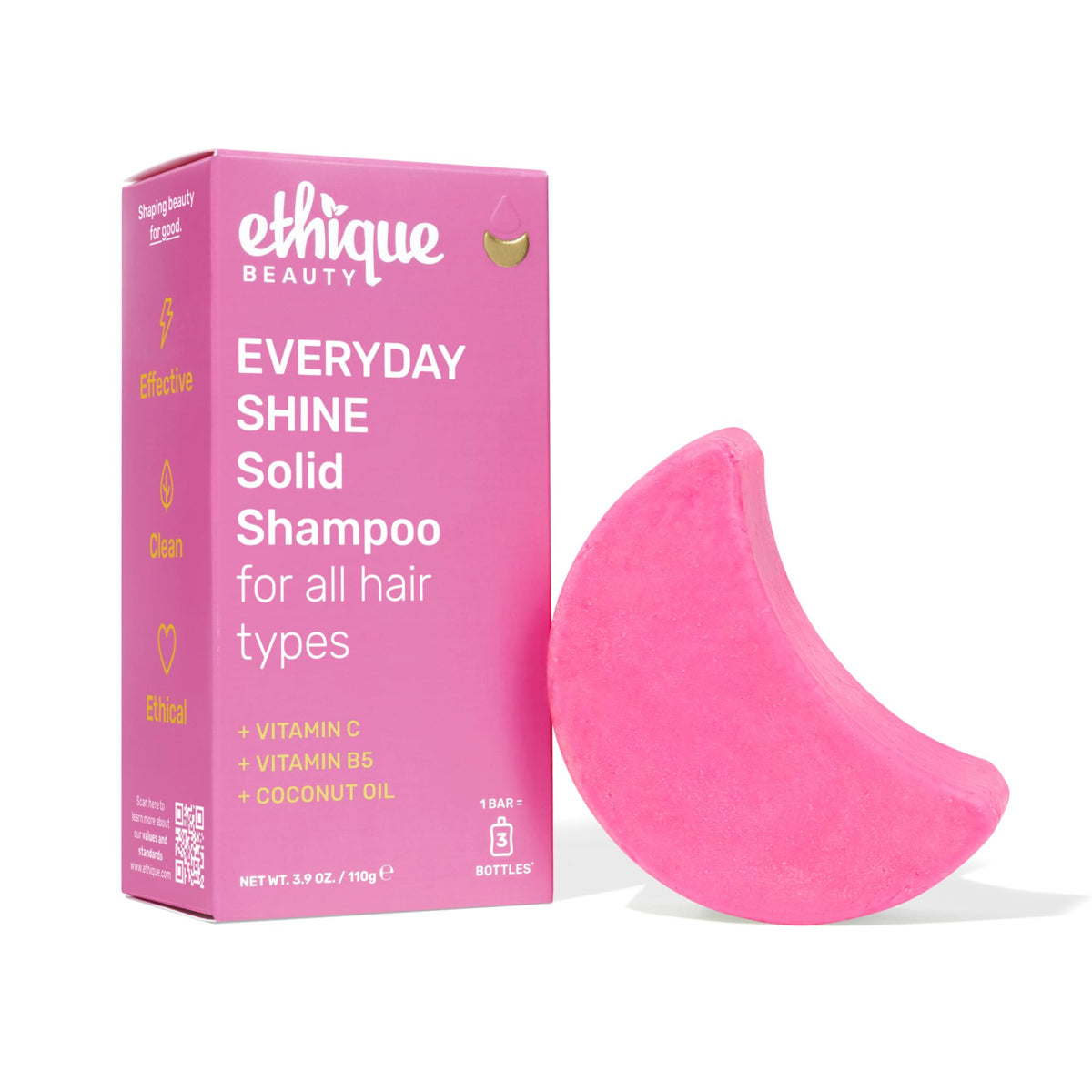 Ethique Everyday Shampoo Bar front view showing brand and compact design for easy travel