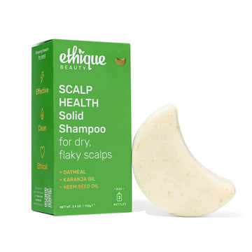 Ethique front view of shampoo bar and box showing plastic-free packaging benefit