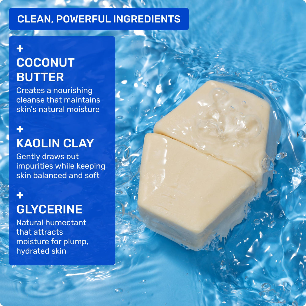 Ethique hydrating ingredients display with kaolin clay and coconut butter for nourishment