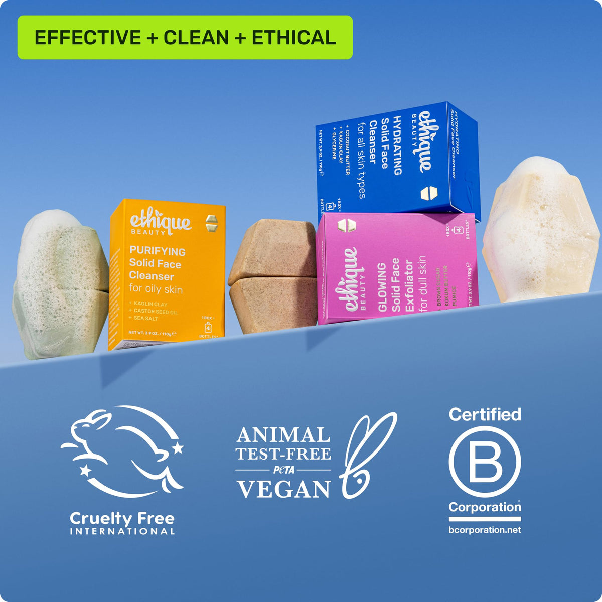 Ethique hydrating lifestyle bathroom setup showing eco-friendly bars on a draining dish