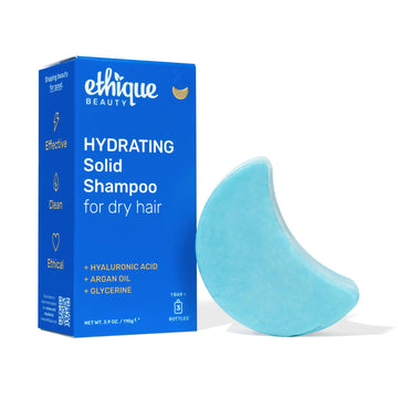 Ethique shampoo bar front packaging showing label and eco benefit
