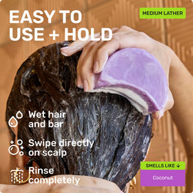 clear ingredients label on Ethique bar emphasizing coconut butter and hemi-squalane benefits
