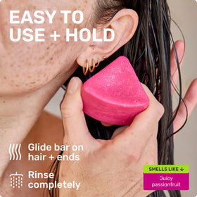 Ethique conditioner bar packed in travel kit inside luggage emphasizing leak-free convenience