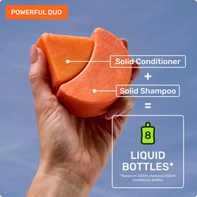 Ethique volumizing shampoo bar beside conditioner bar showing a complete routine