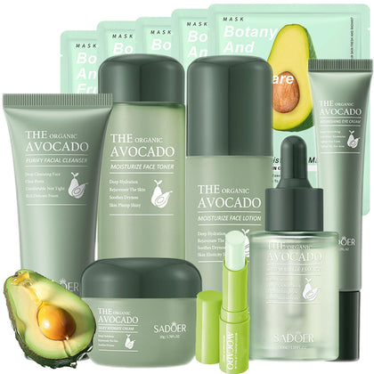 Etuanxi front packaging showing full 12-piece avocado skincare set benefits