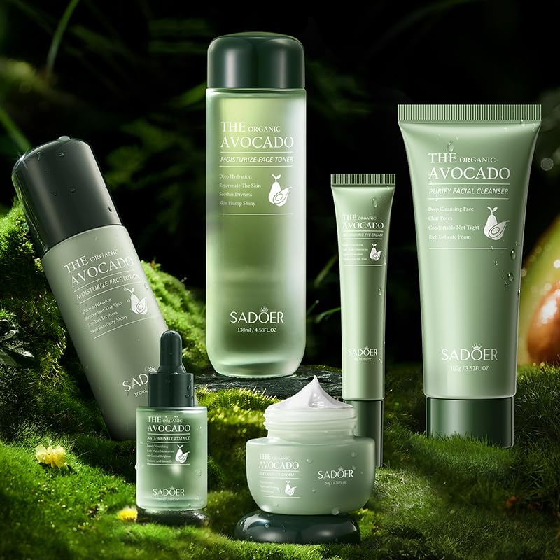 Etuanxi avocado skincare arranged on vanity demonstrating routine usability