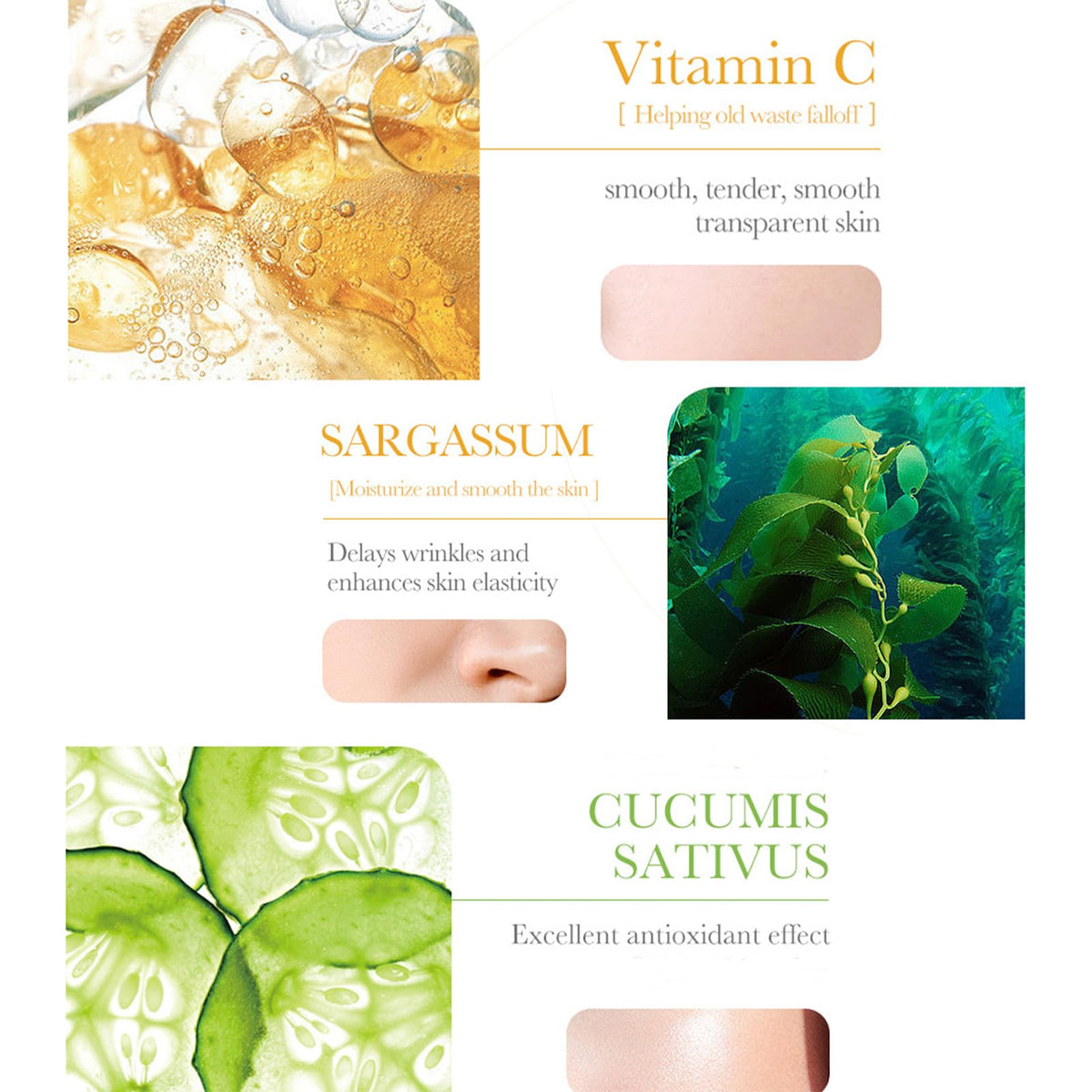 Etuanxi Vitamin C mask texture close-up illustrating smooth brightening formula
