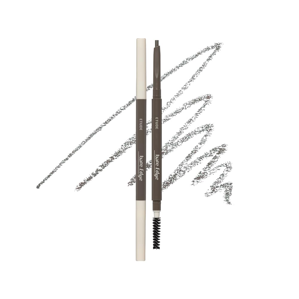 ETUDE bare edge front angle showing slim pencil and grey-brown color for precise shaping