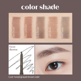 ETUDE bare edge swatches on skin showing grey-brown shade and blendable finish
