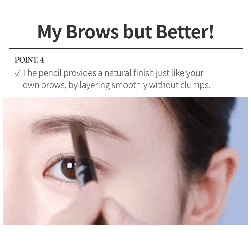 ETUDE eyebrow drawing in use on model showing defined yet soft natural brows