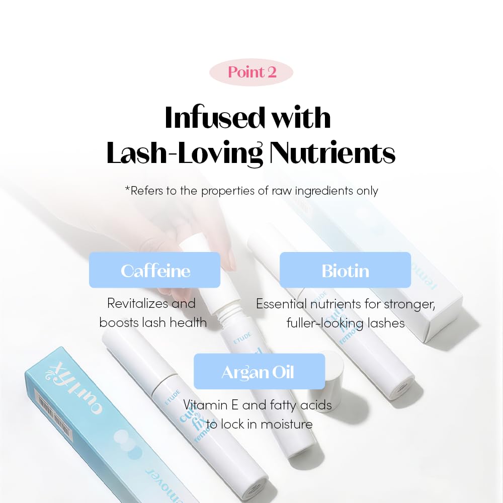 ETUDE applicator applying remover to lashes for targeted softening and easy wipe-off